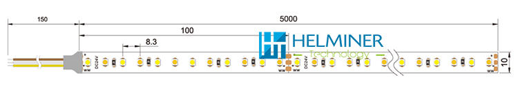  Dimmbare CCT LED Streifen 24V. SMD 3528 8W 24V DC 120 LED /m 