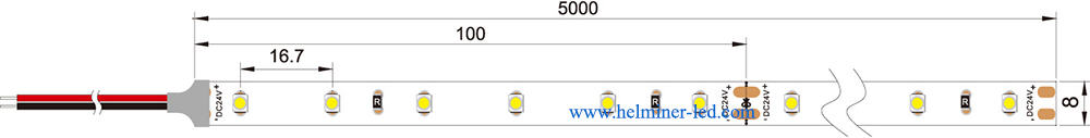 60LED/M 300LED 6500K 3528 24V LED STRIPS DIMENSION