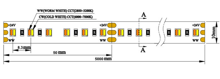  White + Warm white variable color temperature adjustable 120led/m smd 3527 3528 led strip , dual color CCT led strips