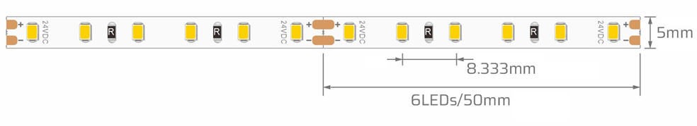   LED Streifen 24V weiß 9,6W/m warmweiß 2700K, 5mm breit  